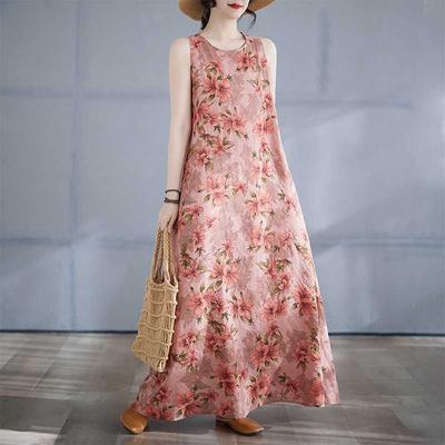 Women's Long Skirt Summer New Round Neck Printed Dress