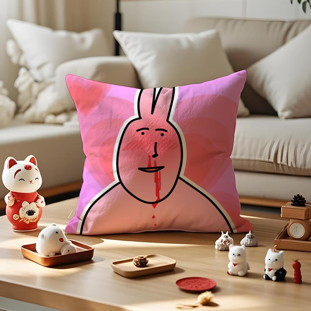 Pink Bunny Cue Cushion Cover Anti-dustmite Pillowcase Invisible Zipper Silky Short Plush Sofa Cushion Cover