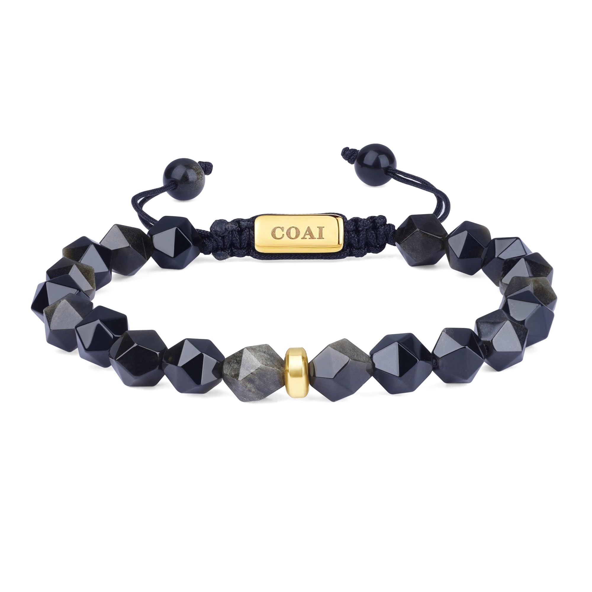 

Koai 8mm Golden Obsidian Wild Cut Power Stone Bracelet for Men чорний