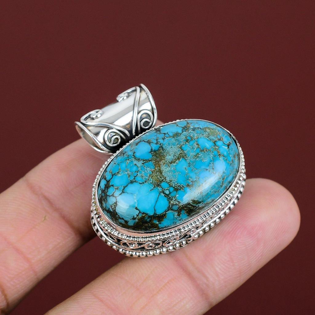 Tibetan Turquoise Pendant Gemstone Vintage Pendant 925 Sterling Silver Pendant Tibetan Turquoise Jewelry Handmade Pendant Gifts For Friend