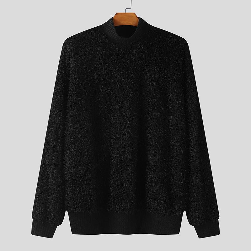 

INCERUN Autumn Men Mockneck Long Sleeve Tassel Stretch Pullovers Tops L чёрный