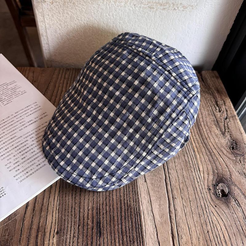 Checkered Pattern Retro Beret Hat For Women Breathable Sunshade Headwear Gift
