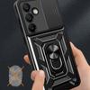 For Samsung Galaxy S24 FE Case PC+TPU Kickstand Phone Cover with Slide Camera Lid