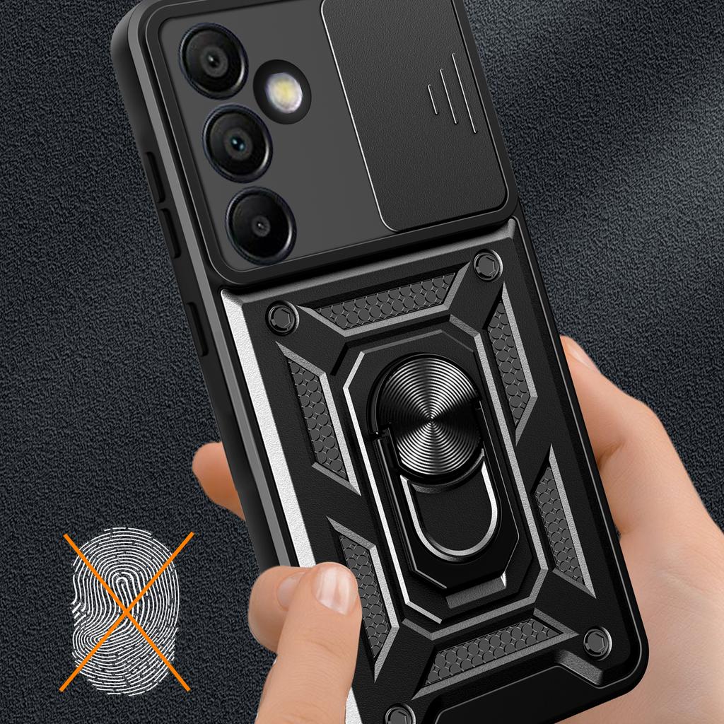 For Samsung Galaxy S24 FE Case PC+TPU Kickstand Phone Cover with Slide Camera Lid