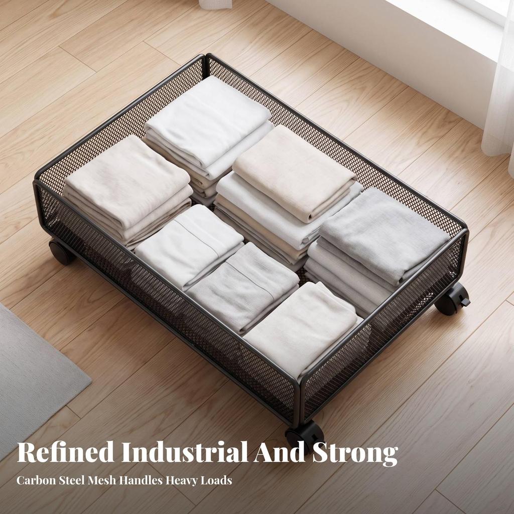 Smooth Under-Bed Storage with Wheels Breathable Mesh Basket Design, Sturdy,