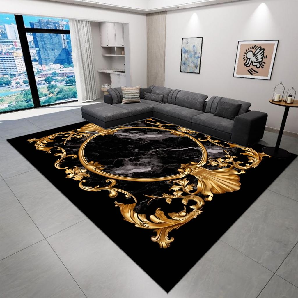 Black Home Decoration Carpet Living Room Luxury Golden Carpets Hall Sofa Area Soft Rugs Hallway Bedroom Doorway Floor Mat