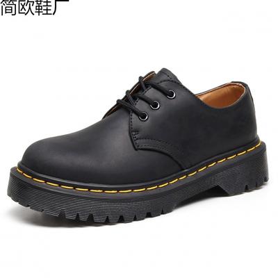 Martin Boots First Layer 1 Low-top Small Leather Shoes Women's Genuine Leather Crazy Horse Black Large Size Short Boots Round Head Men's Break