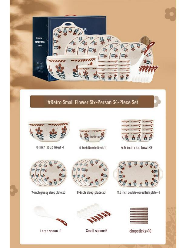 Mode Lanka Retro Floral 34-Piece Porcelain Dinnerware Set