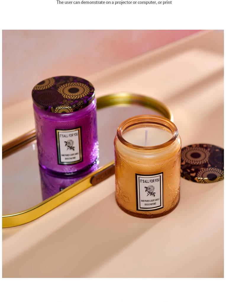 Embossed Glass Cup Aromatherapy Candle Gift Set - Smokeless & Creative Festival Souvenir