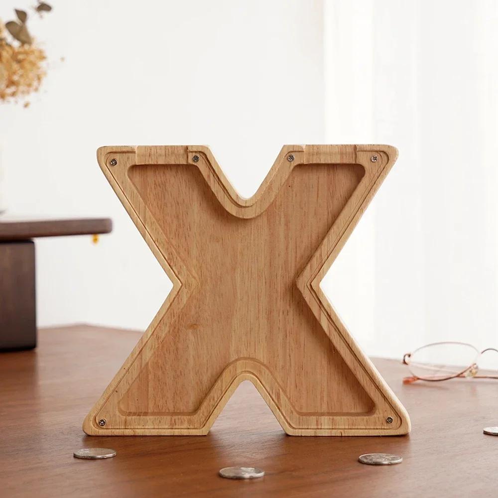 Wooden 26-letter English Letter Piggy Bank In Stock Children's Small Toy Storage Box Transparent Acrylic Piggy Bank Home Decor