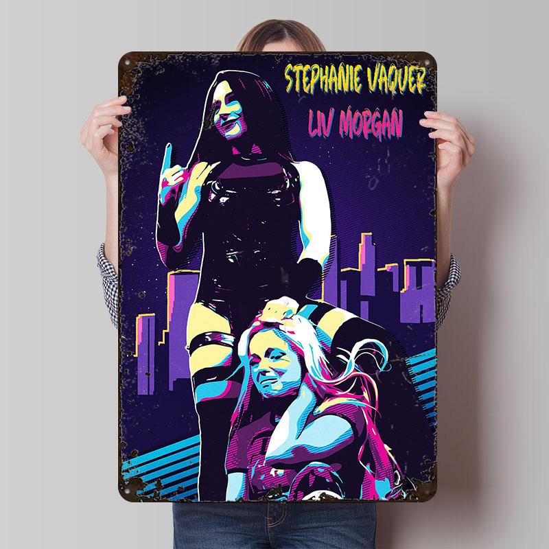 Stephanie Vaquer and Liv Morgan Artwork Poster Customized Wall Art Vintage Metal Signs Retro Tin Plaque for Man Cave House Home