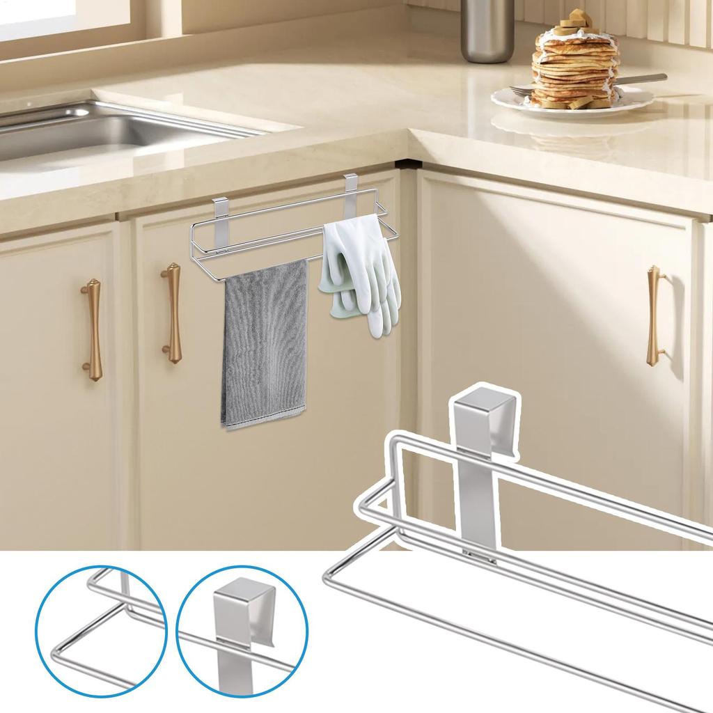 Over Door Towel Holder Stainless Steel Behind Door Towel Rack Double-Layer Storage Rod Kitchen Cloths Hanger