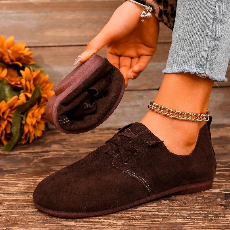 Fashion Women's Fashion Flat Shoes Autumn New Round Head Suede Deep Mouth Soft Sole Anti-slip Wear-resistant Low-top Shoes