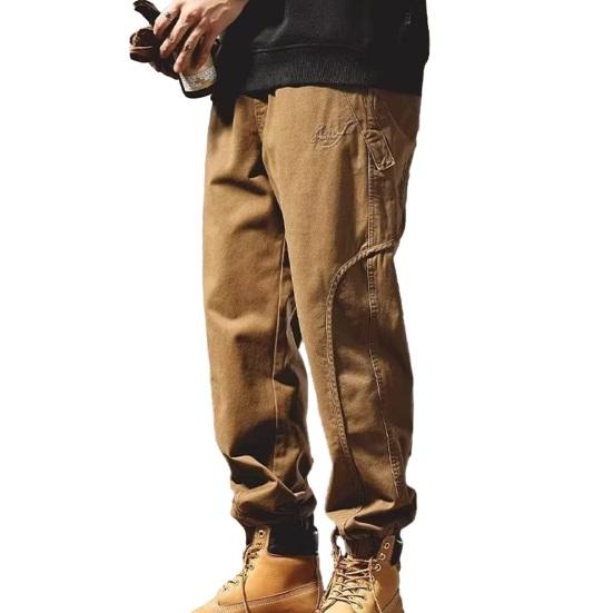 

Чоловічі штани-шаровари, тонкі, однотонні, еластичні кишені на талії, шнурки на щиколотках, глибокі промежини, зносостійкі м’які дихаючі чоловічі штани-карго, довгі 2XL коричневий