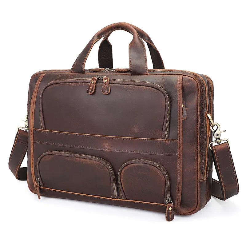 Jiameida Retro Genuine Leather Men's Business Briefcase - Large Capacity Handbag and Laptop Bag