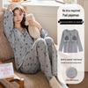 Women's Long Sleeve Cotton Pajamas with Chest Pads - V-Neck Cardigan Set for Autumn/Spring