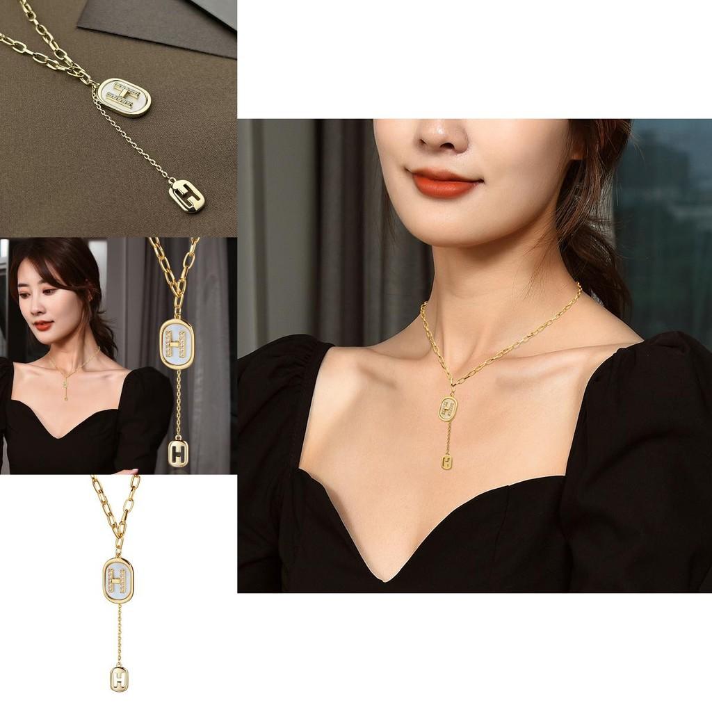Fashionable Steel Titanium Long Necklace With H Letter Shell Minimalist Style Perfect For Gifts And Everyday Fashion Statement