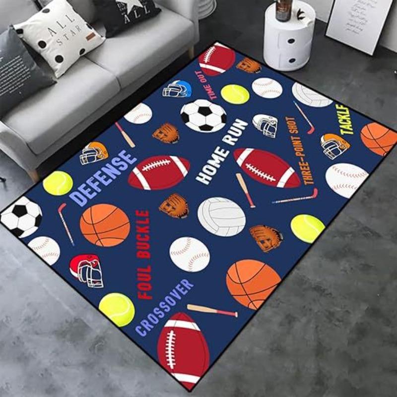 Dynamic Sports Ball Rugs Flaming Football Basketball Design Brick Wall Breakthrough for Game Room Man Cave Decor