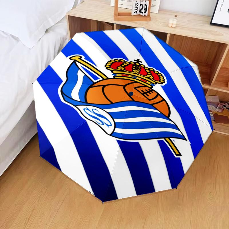 Real Sociedad Umbrella Folding Umbrella, Automatic Umbrella 8-Frame for Travel, Camping Use Gift for Halloween Christmas