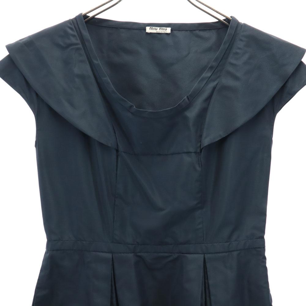 MIUMIU Hergestellt in Italien Ärmelloses Minikleid 40 Marineblau Französische Ärmel Damen Gebraucht