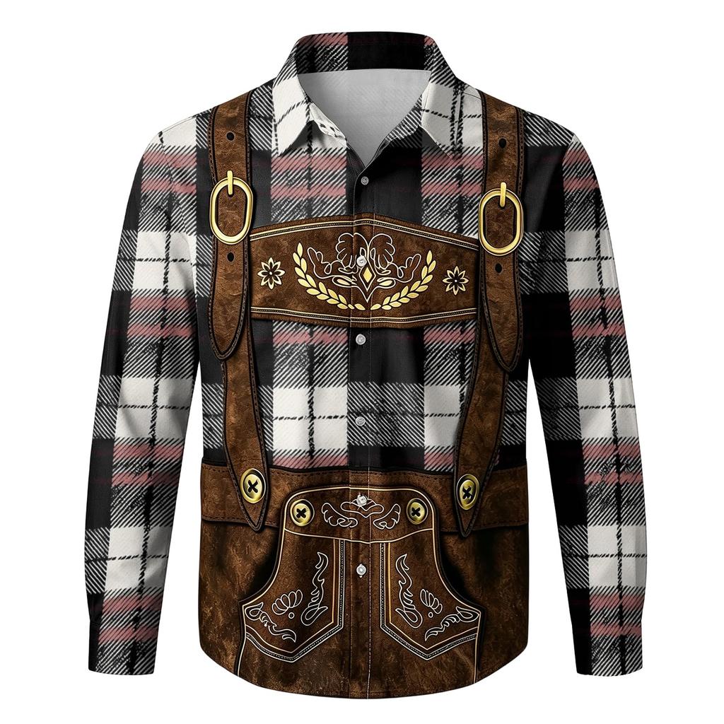 Men's 3D Printed Festival Long Sleeve Shirt with Collar for Casual Outings