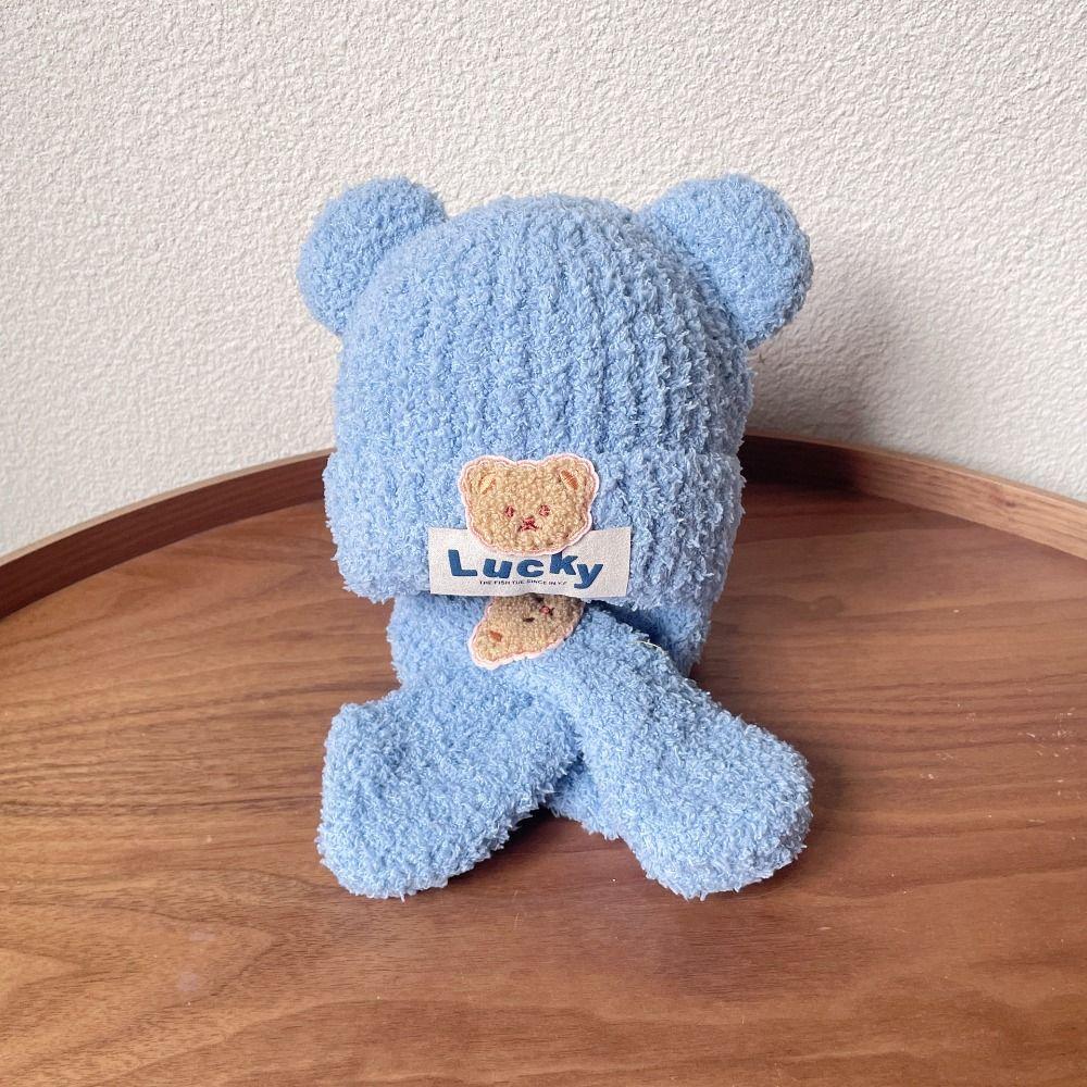 Neck Scarf Kids Crochet Hat Bear Children's Ear Protection Hat Baby Hat with Scarf  Toddler