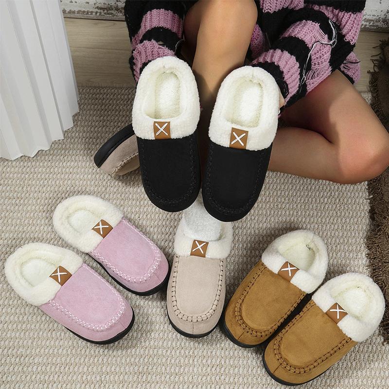 Fashion Fashion Mix Color Plush Slippers Women Comfortable Faux Suede Cotton Slippers Woman 2025 Slip On Non Slip Cotton Slides Female