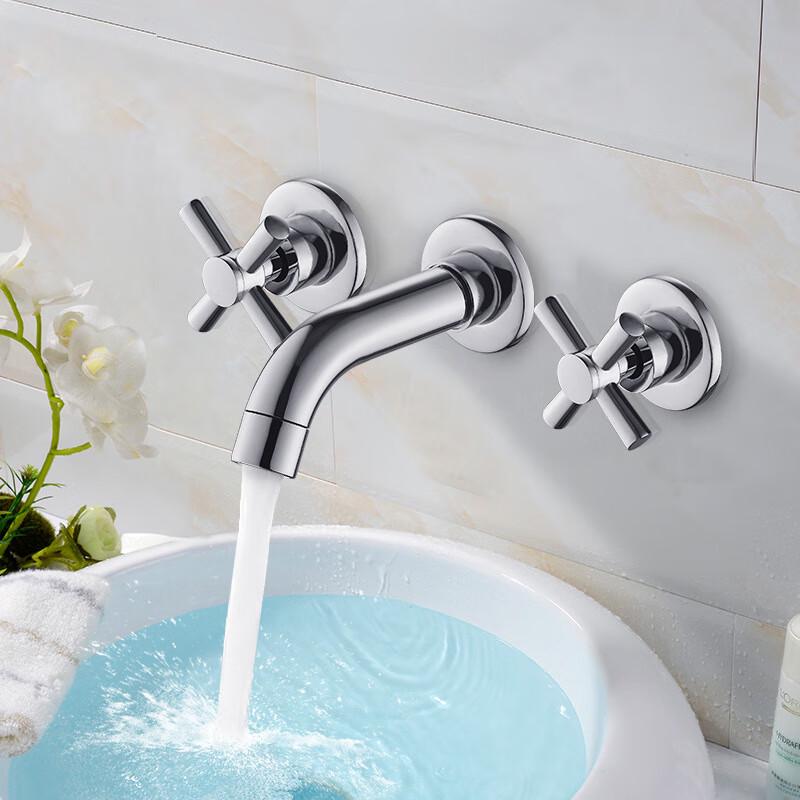 VEMUSE Wall-Mounted Stainless Steel 3-Hole Basin Faucet Set