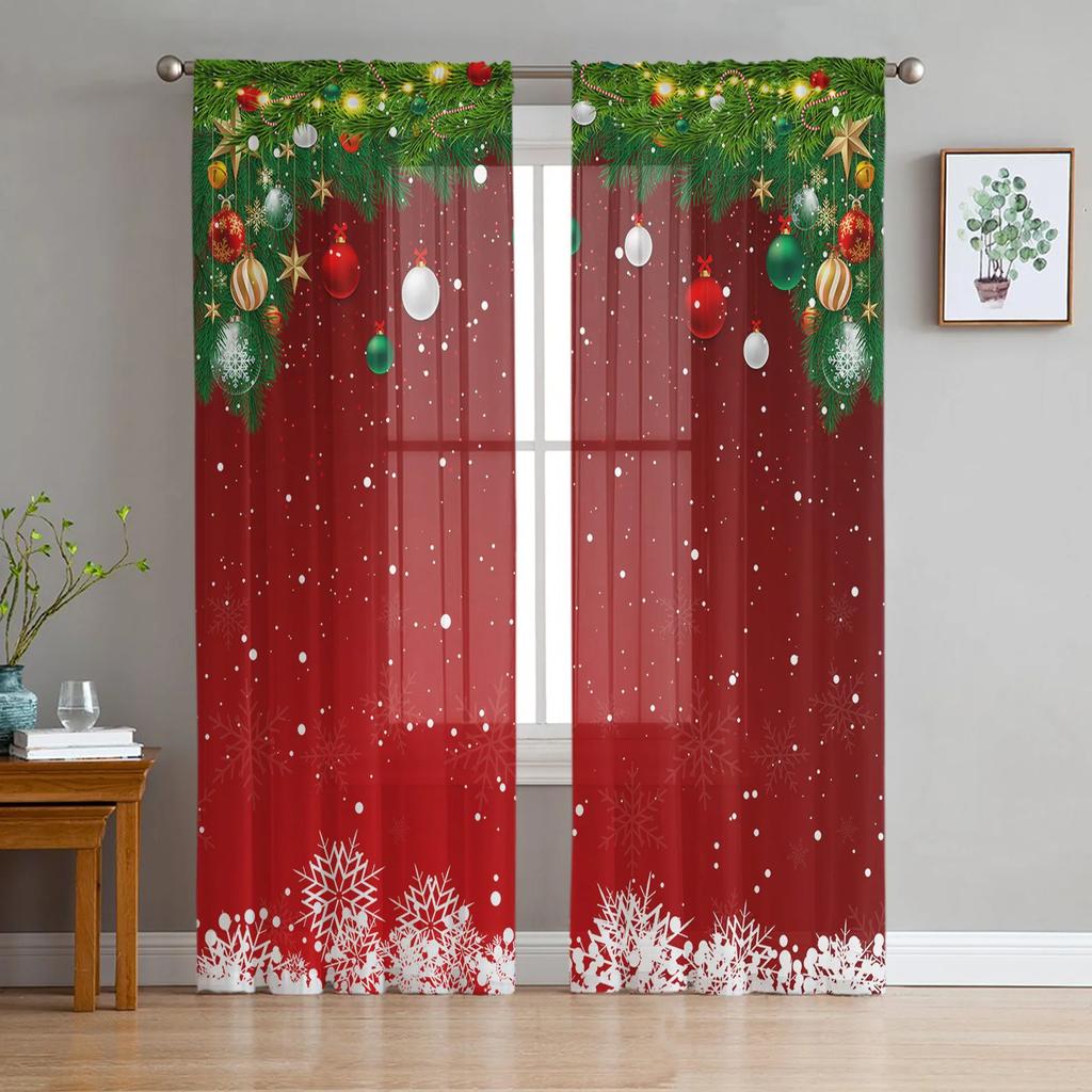 Vánoce Dřevo Cedr Rostlina Tyl Závěsy do obývacího pokoje Ložnice Kuchyňské dekorace Šifon Průsvitný voál Závěsy na okna Závěsy
