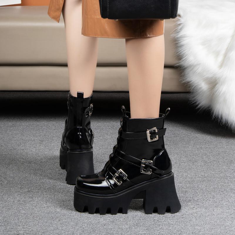 Women's High-heeled Short Boots Autumn and Winter New Waterproof Table Thick-heeled Large-size Thick-soled Roman Boots