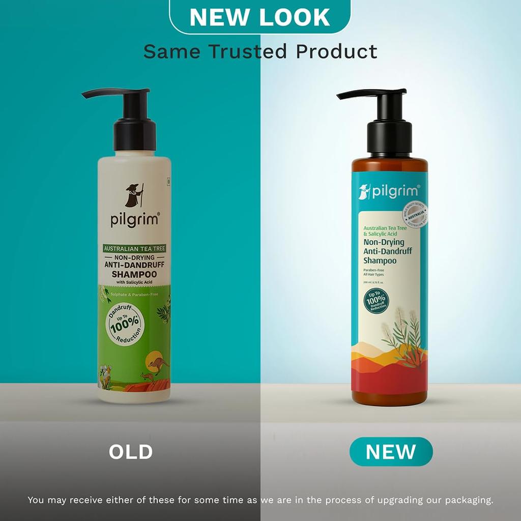 Pilgrim Australian Tea Tree Non-Drying Anti-Dandruff Shampoo 200 Ml X Pack of 2 for Smooth, Strong Hair