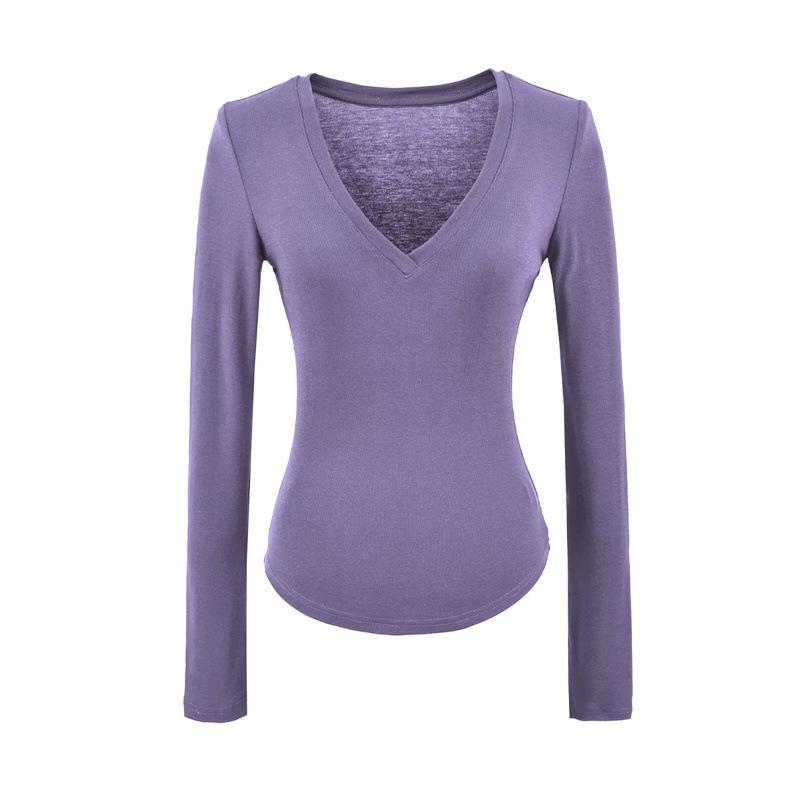 Korean V-Neck Long-Sleeve Slim Fit Sheer T-Shirt for Women - Autumn Essential