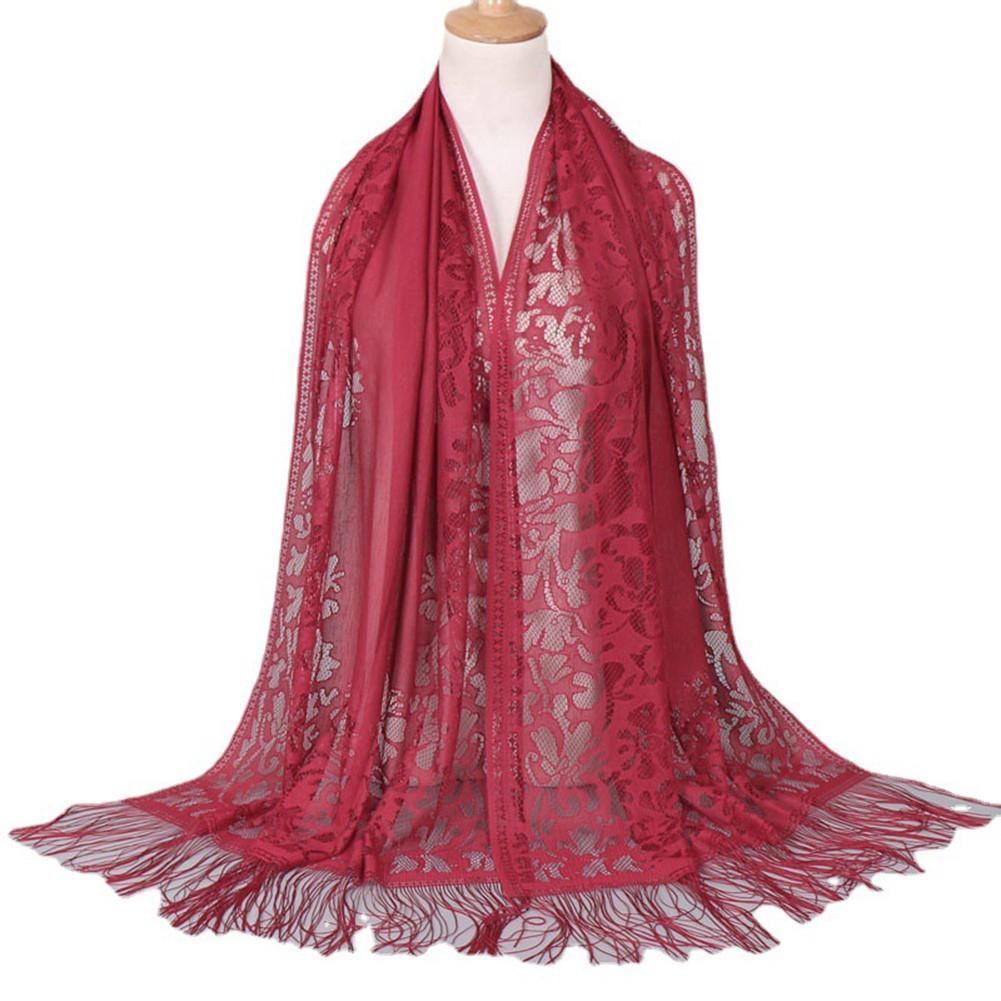 All Match Floral Tassel Scarf Hollow Solid Breathable And Comfortable