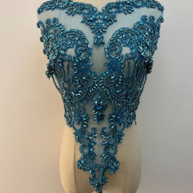 22 Colors Hand-Sewn Glass Rhinestone Beaded Embroidered Mesh Applique Patches for Dress Decoration Clothing Accessories