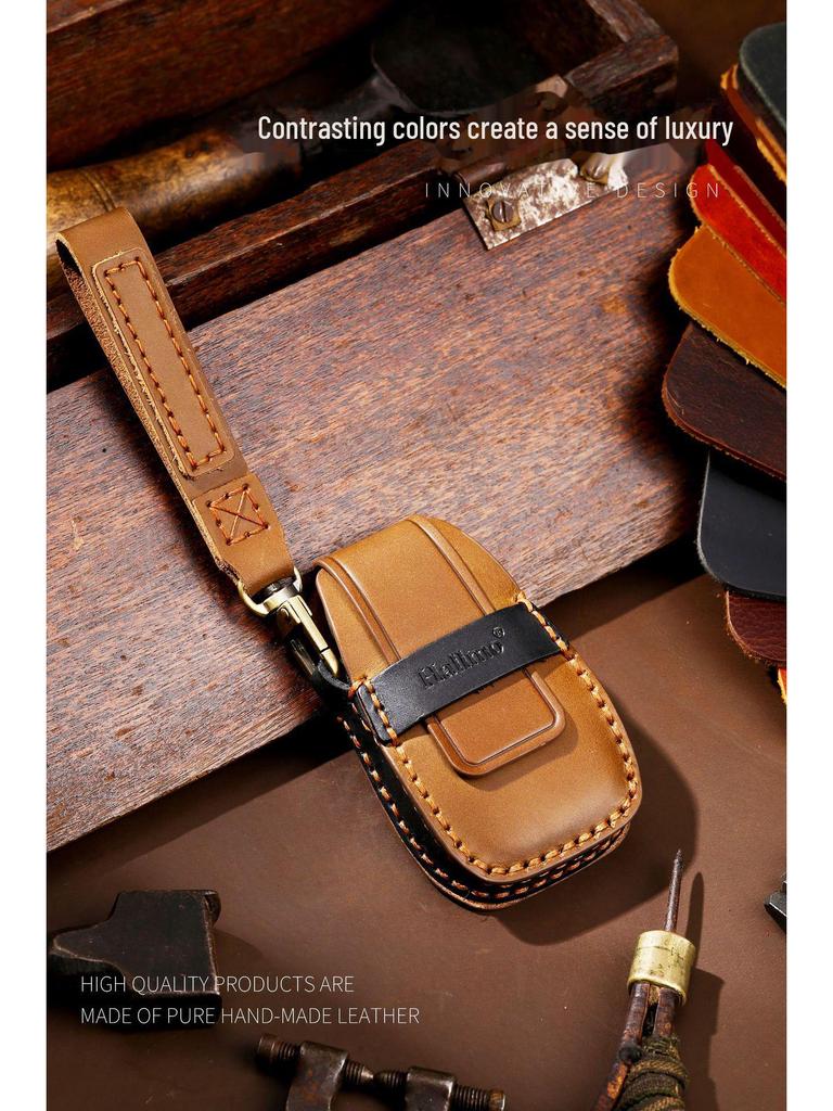 Crazy Horse Leather Key Cover for Changan CS75plus, Oushang X7, Yidong, and CS35