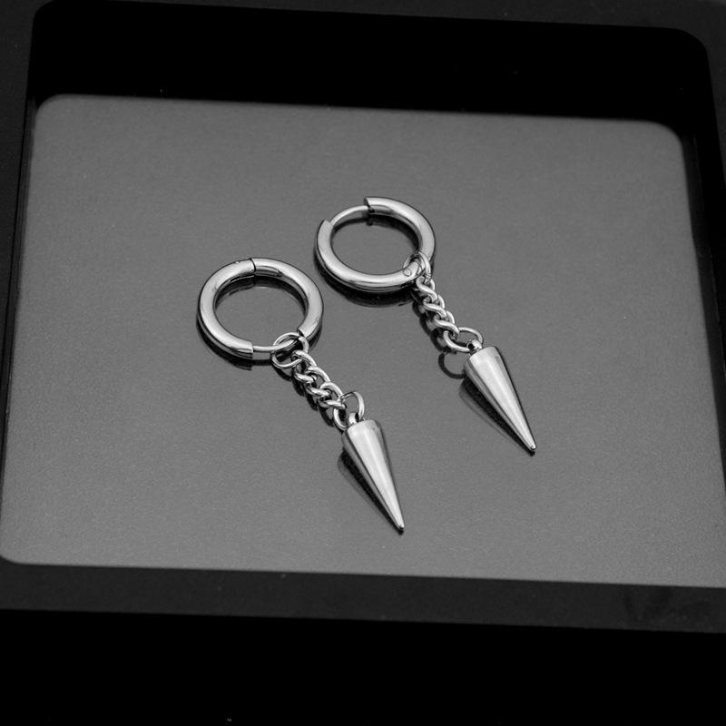 Silver Color Chain Pointed Cone Dangle Earring Stainless Steel Hoops Earrings For Women Men Punk Jewelry Ear Piercing Pendientes