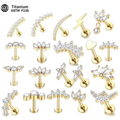 1PC Implant Grade Titanium Zircon Stud Earring Internally Threaded Star Labret Piercing Lip Monroe Helix Tragus Piercing Jewelry