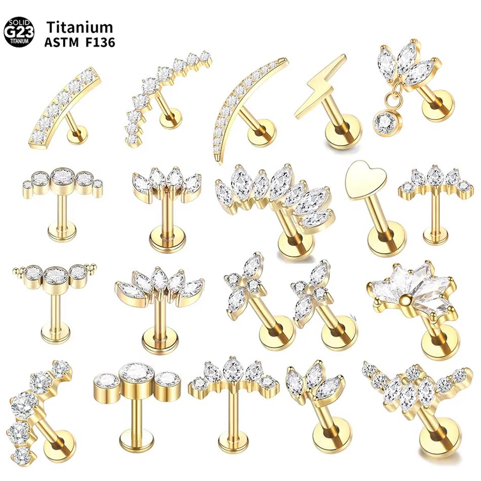 1 Stück Implantatgrad Titan Zirkon Stecker Ohrring Innen Gewinde Stern Labret Piercing Lippe Monroe Helix Tragus Piercing Schmuck