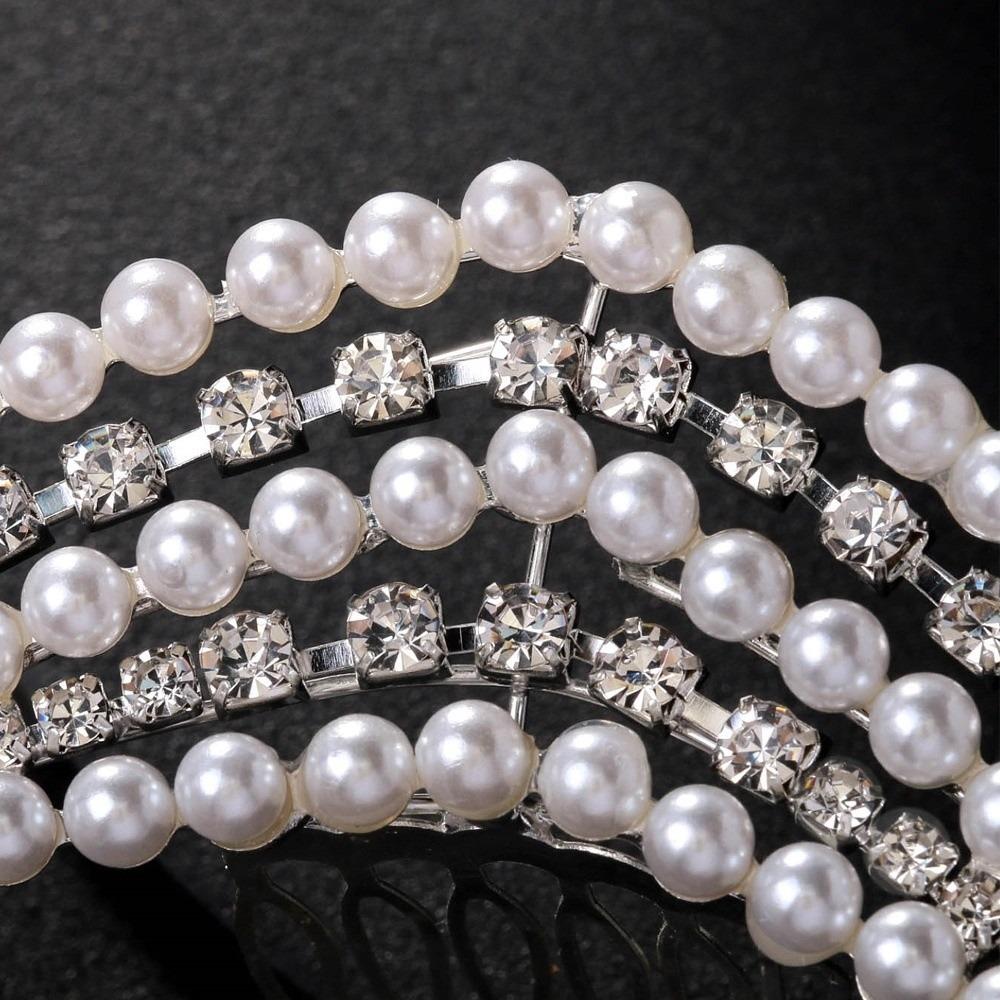 Rhinestones Princess Crown Headband Elegant European Hairband Pearl Headwear  Bridal Accessories
