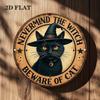 Vintage Cat Witch Metal Sign Black Cat Round Wall Decor for Home Office