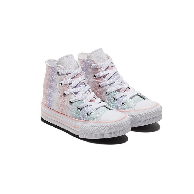 Converse Chuck Taylor All Star Lift Platform High PS Mermaid Scales Kids Sneakers White Storm-Pink Light-Dew 372752C