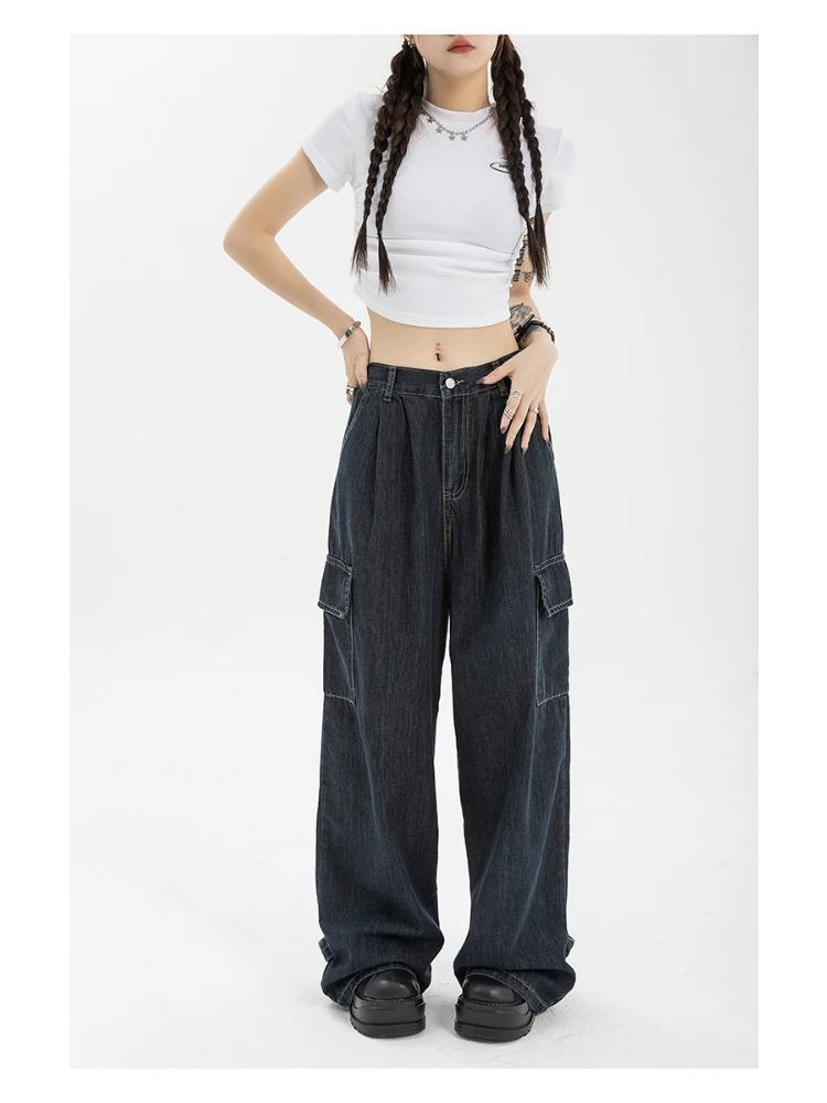 Jeans Blu Larghi Harajuku da Donna per l'Estate Streetwear Hip Hop Oversize Casual Gamba Larga Vintage Pantaloni in Denim Y2k Pantaloni Larghi