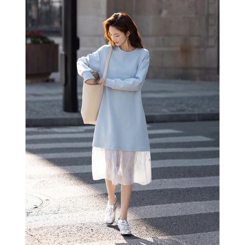 Demanana Soft Air Layer Color-Block Splice Loose Dress