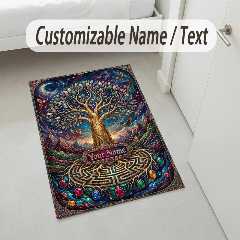 Tree Life Fantasy Theme Soft Crystal Velvet Rug Custom Name & Text Print Non Slip Floor Rug for Bedroom Living Room