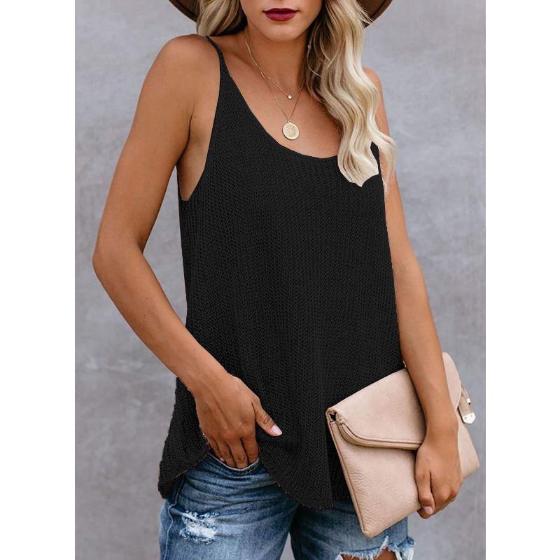 Women Loose Striped Color Block Round Neck Sleeveless Knit Tank Top
