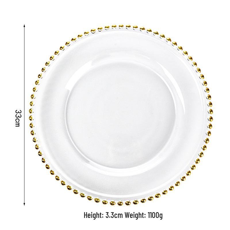 Gold-Edged Glass Beaded Salad Plate for Weddings and Banquets