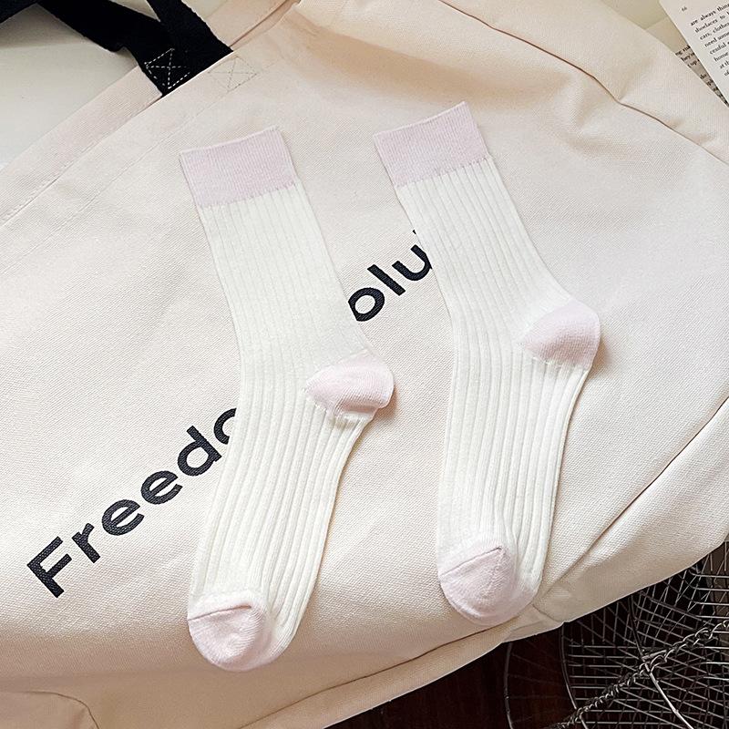 Female Spring and Autumn New Variety Match Color Tall Drum Pile Pile Cotton Socks