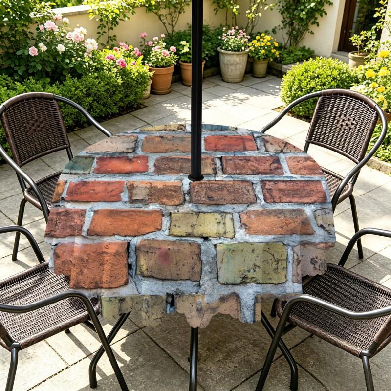 Outdoor Round Tablecloth With Umbrella Hole Waterproof Oil-Resistant Patio Dining Cover Deck Garden Terrace