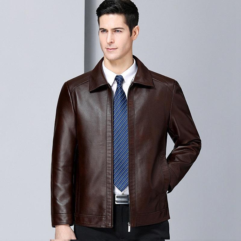Genuine leather jacket men's spring and autumn sheepskin fashion casual middle-aged leather jacket plus velvet thickened jacket