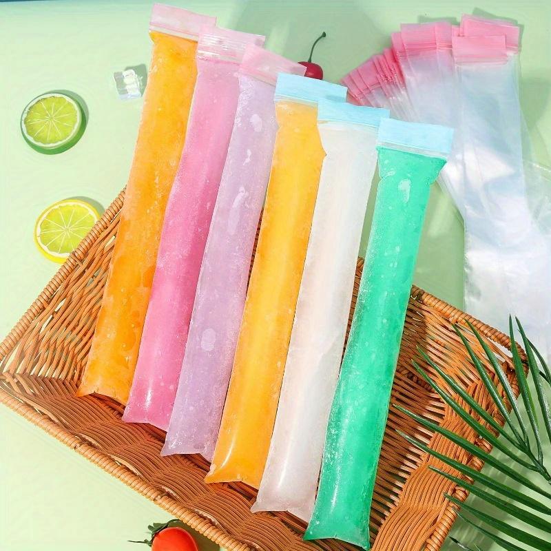 100pcs Summer Colorful Ice Cube Bags, Beverage & Cocktail Ice Cubes Bag, Self-Sealing Freezer Bags, Stackable Space-Saving for Summer Parties